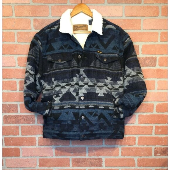 Wrangler Mens Sherpa Lined Jacquard Print Jacket Western Southwestern Aztec M - Picture 1 of 10